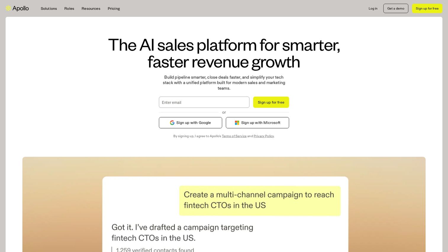 Apollo.io sales intelligence and engagement platform dashboard showing contact database, email sequences, and prospecting tools