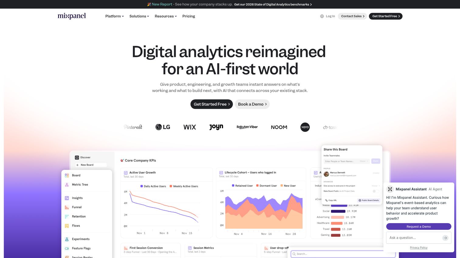 Mixpanel homepage
