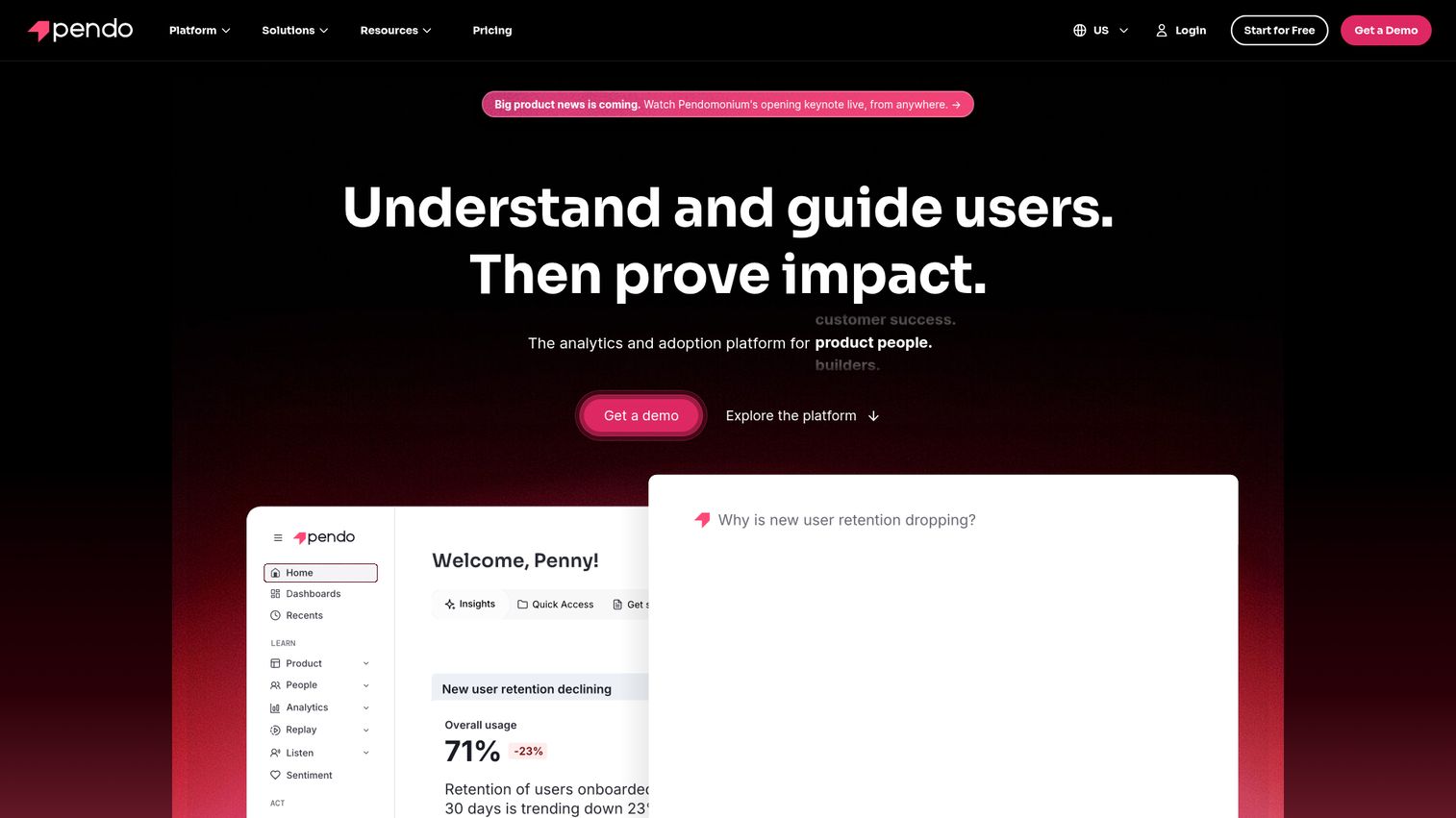 Pendo homepage