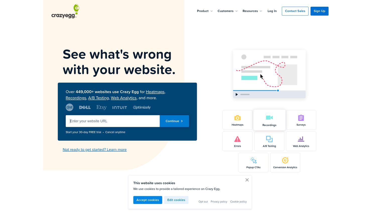 Crazy Egg homepage