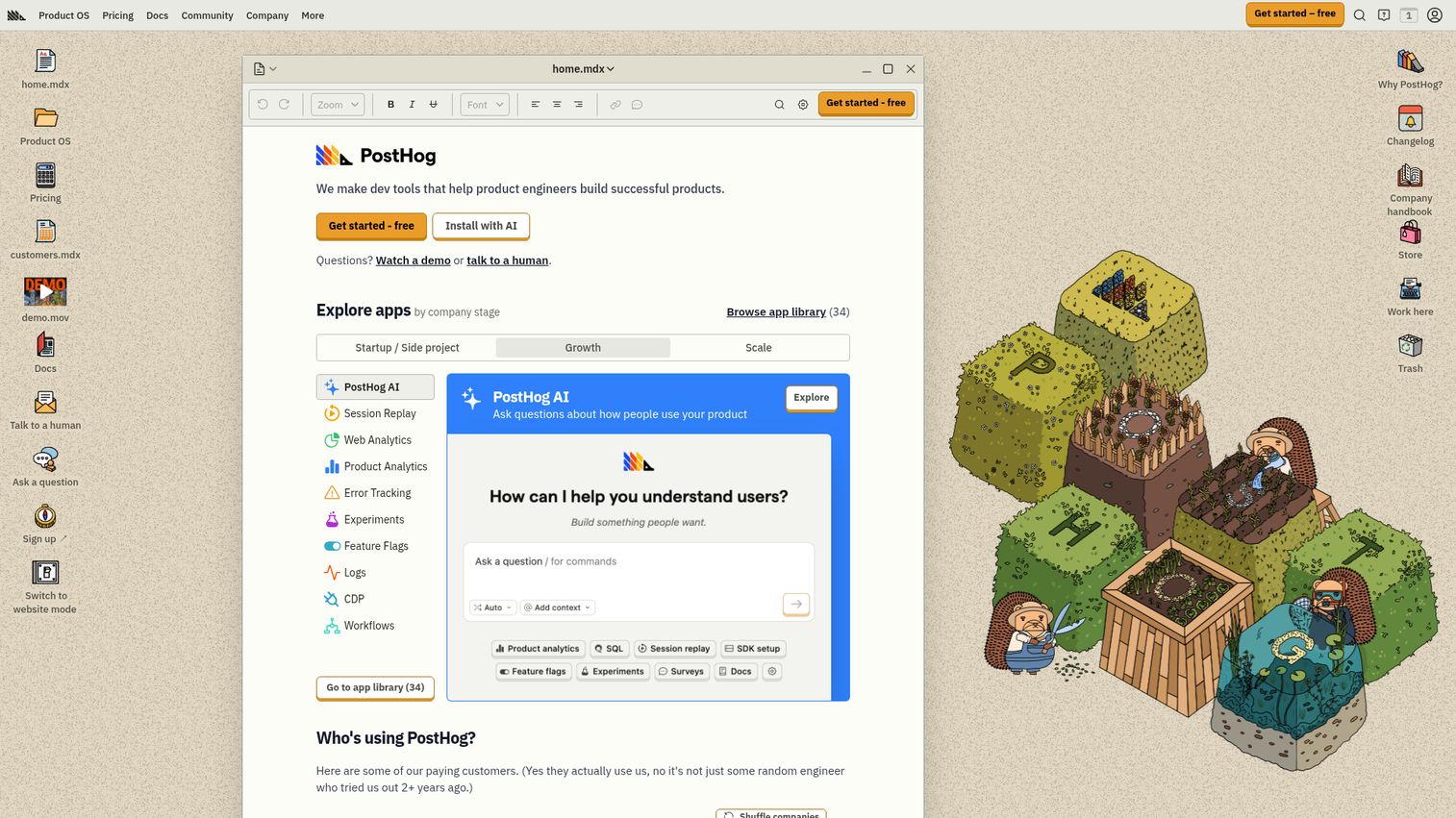 PostHog homepage