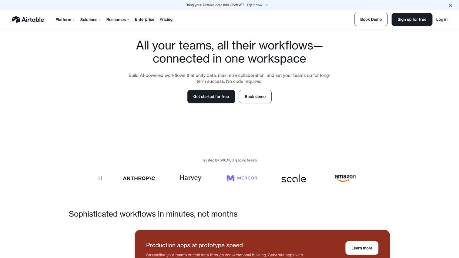 Airtable homepage