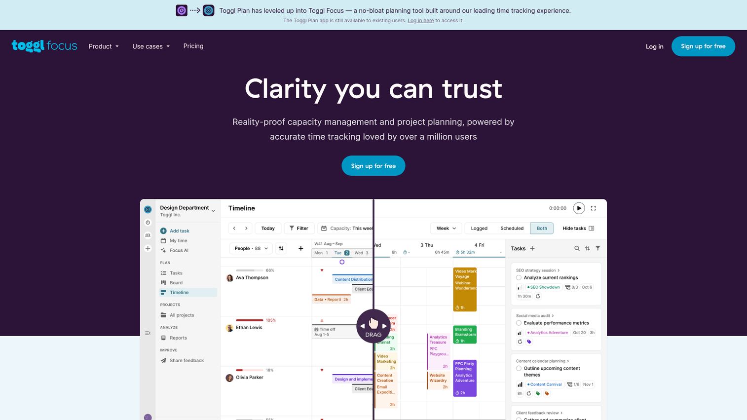 Toggl Plan homepage