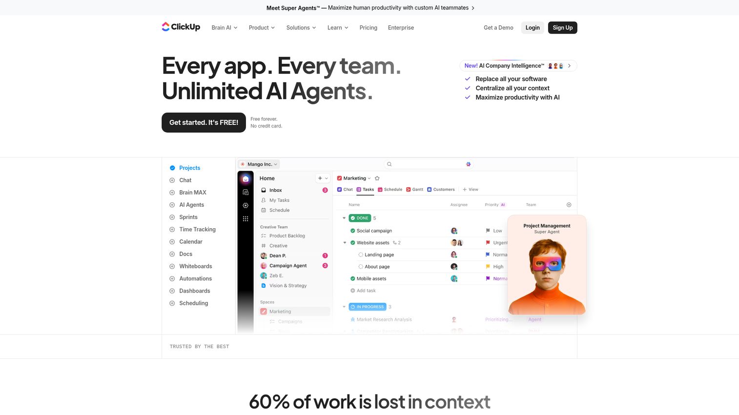 ClickUp homepage