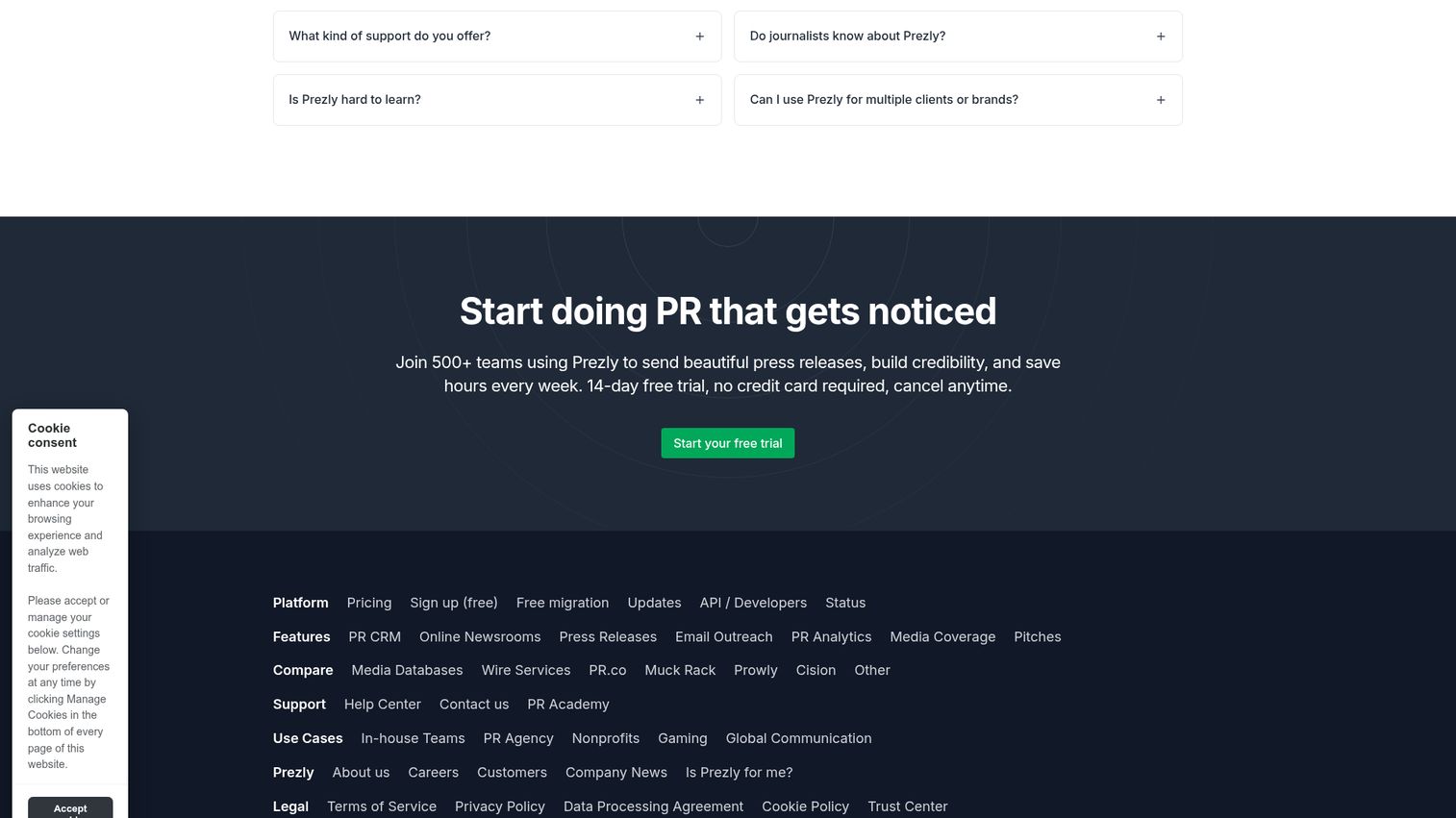 Prezly homepage