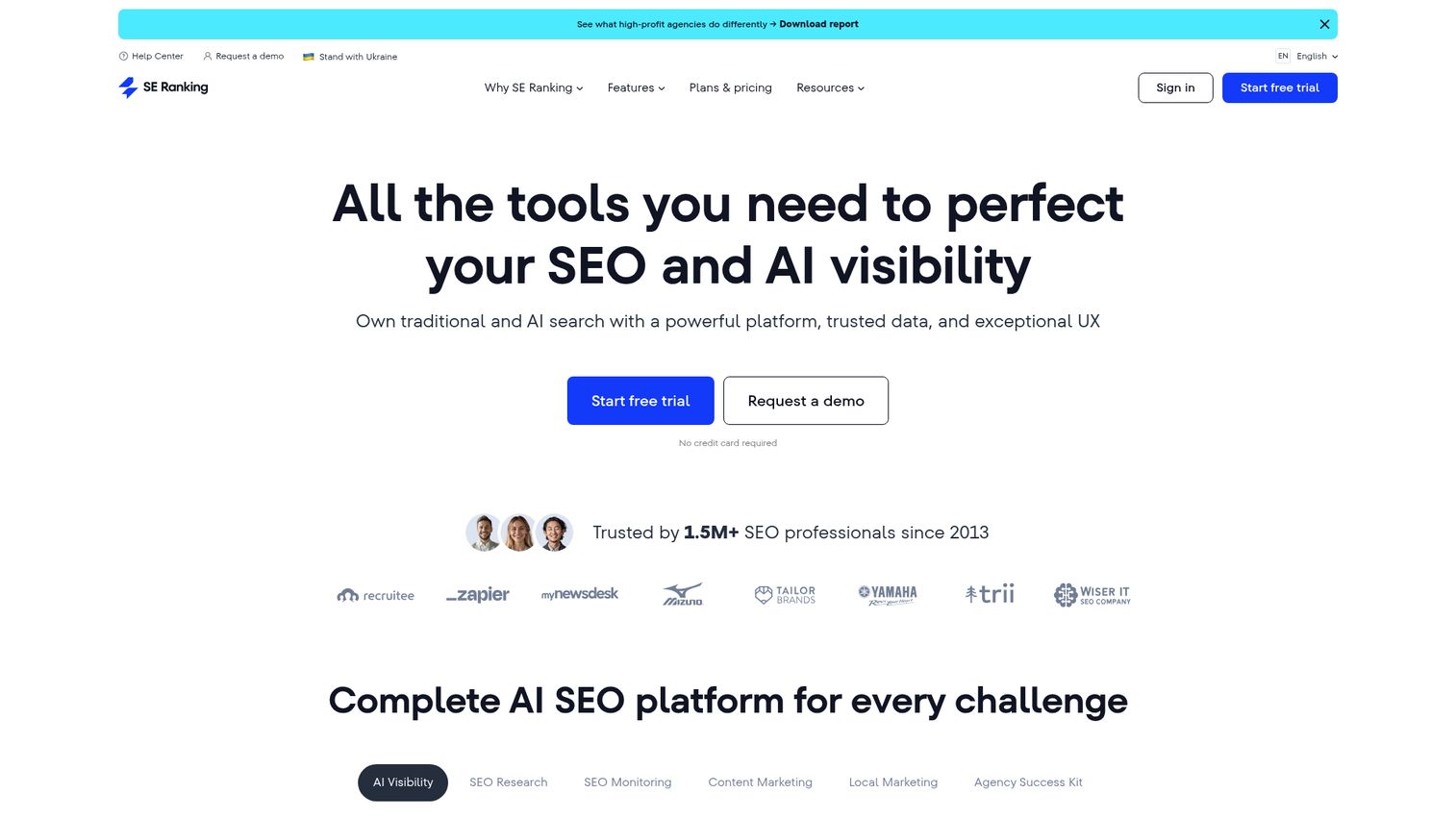 SE Ranking homepage