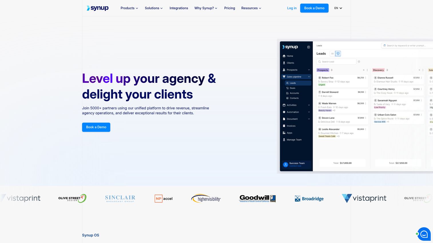 Synup homepage