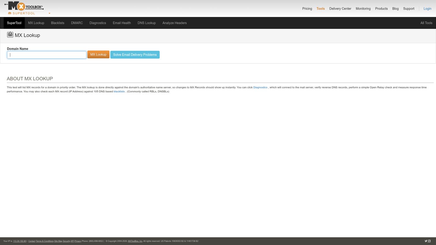 MxToolbox homepage