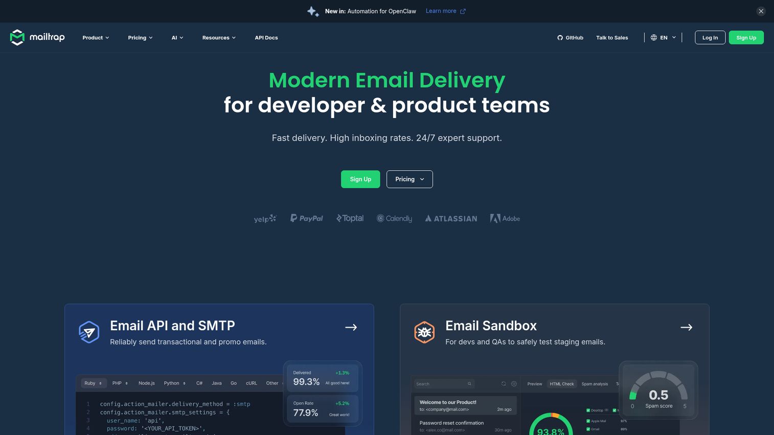 Mailtrap homepage