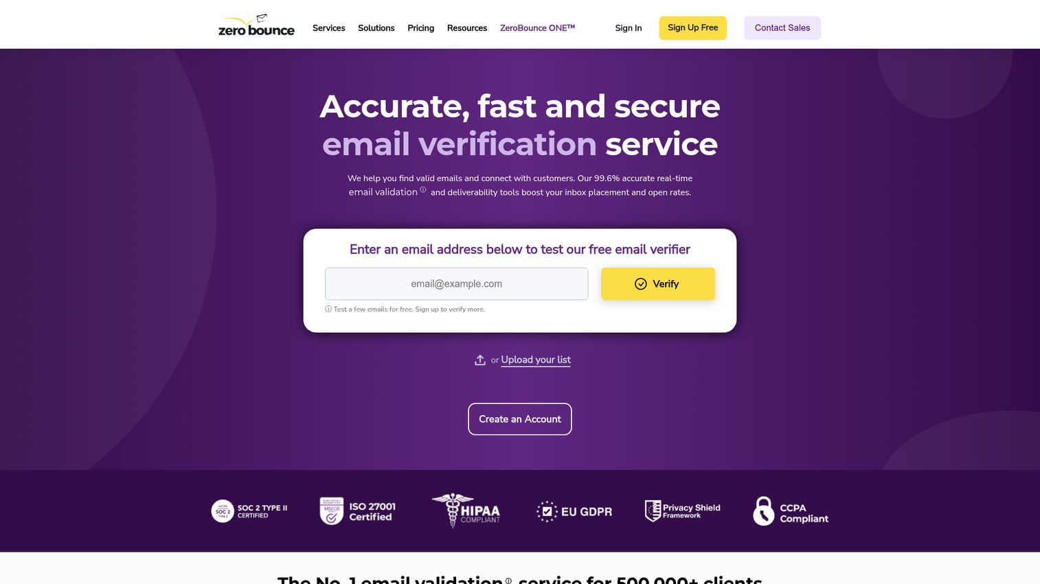 ZeroBounce homepage