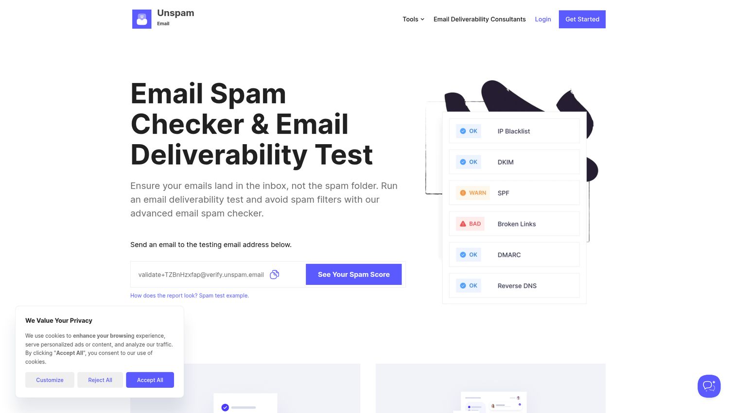 Unspam.email homepage