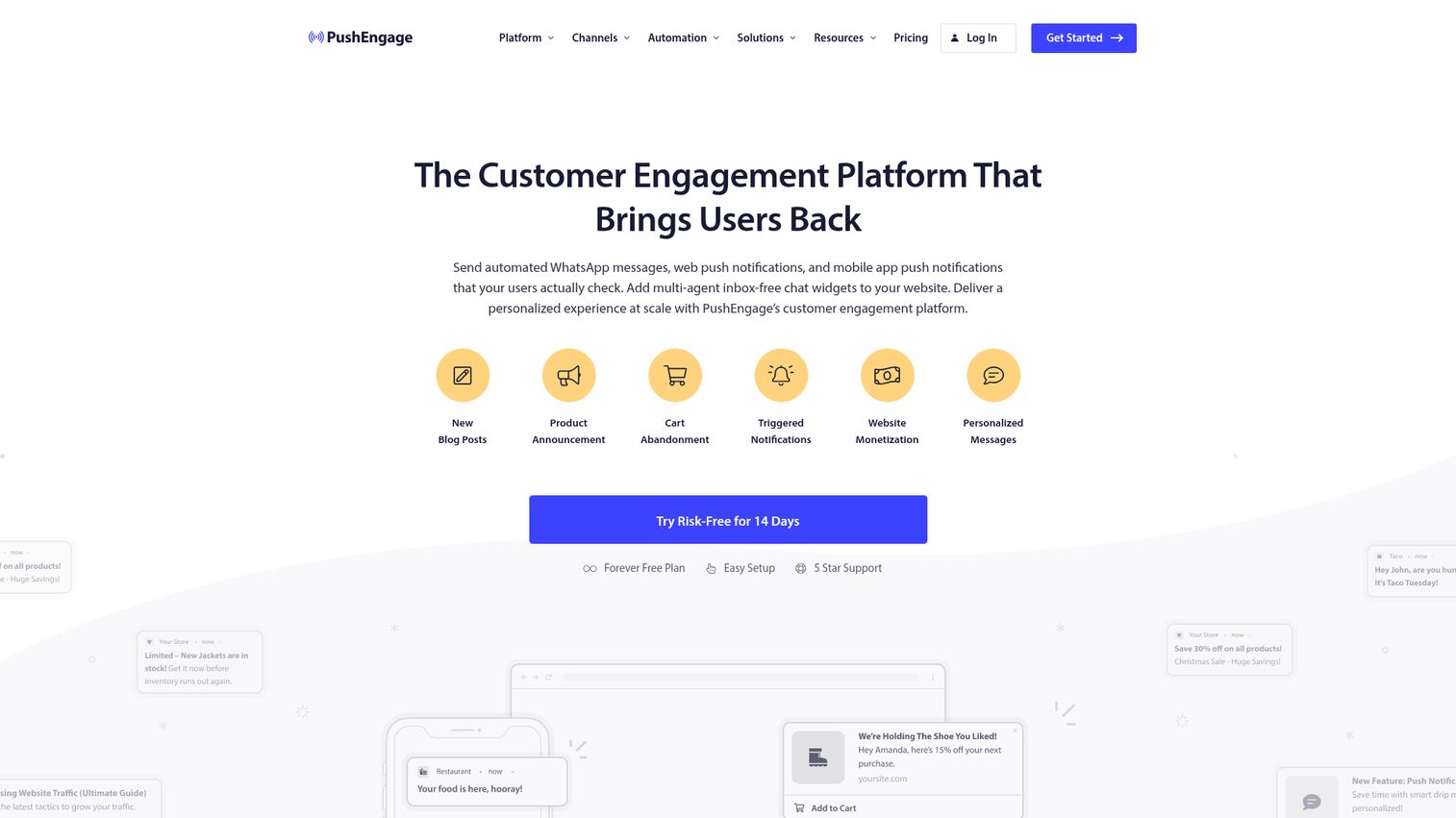 PushEngage homepage