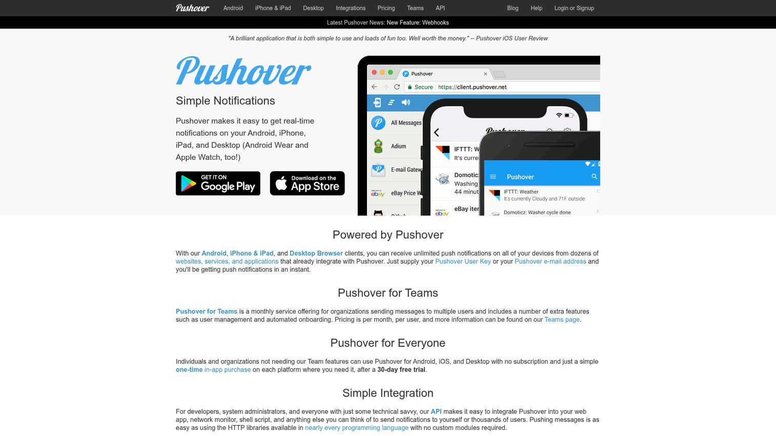 Pushover homepage