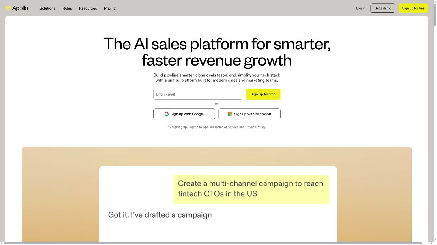 Apollo.io homepage