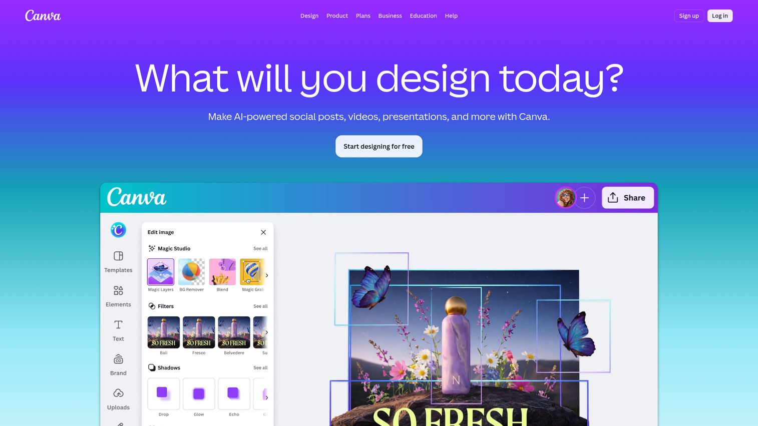 Canva homepage
