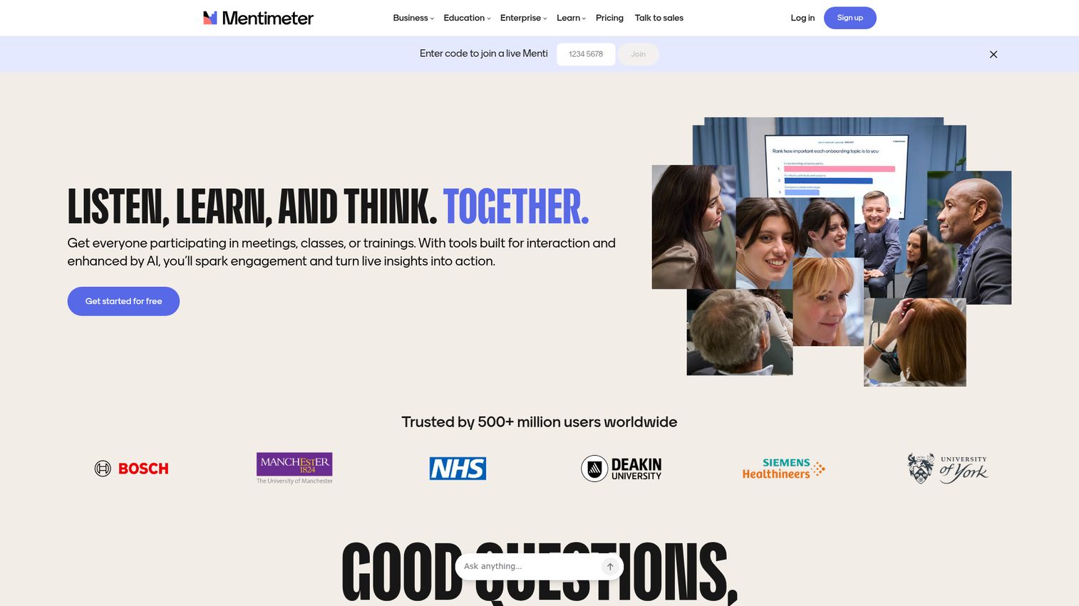 Mentimeter homepage