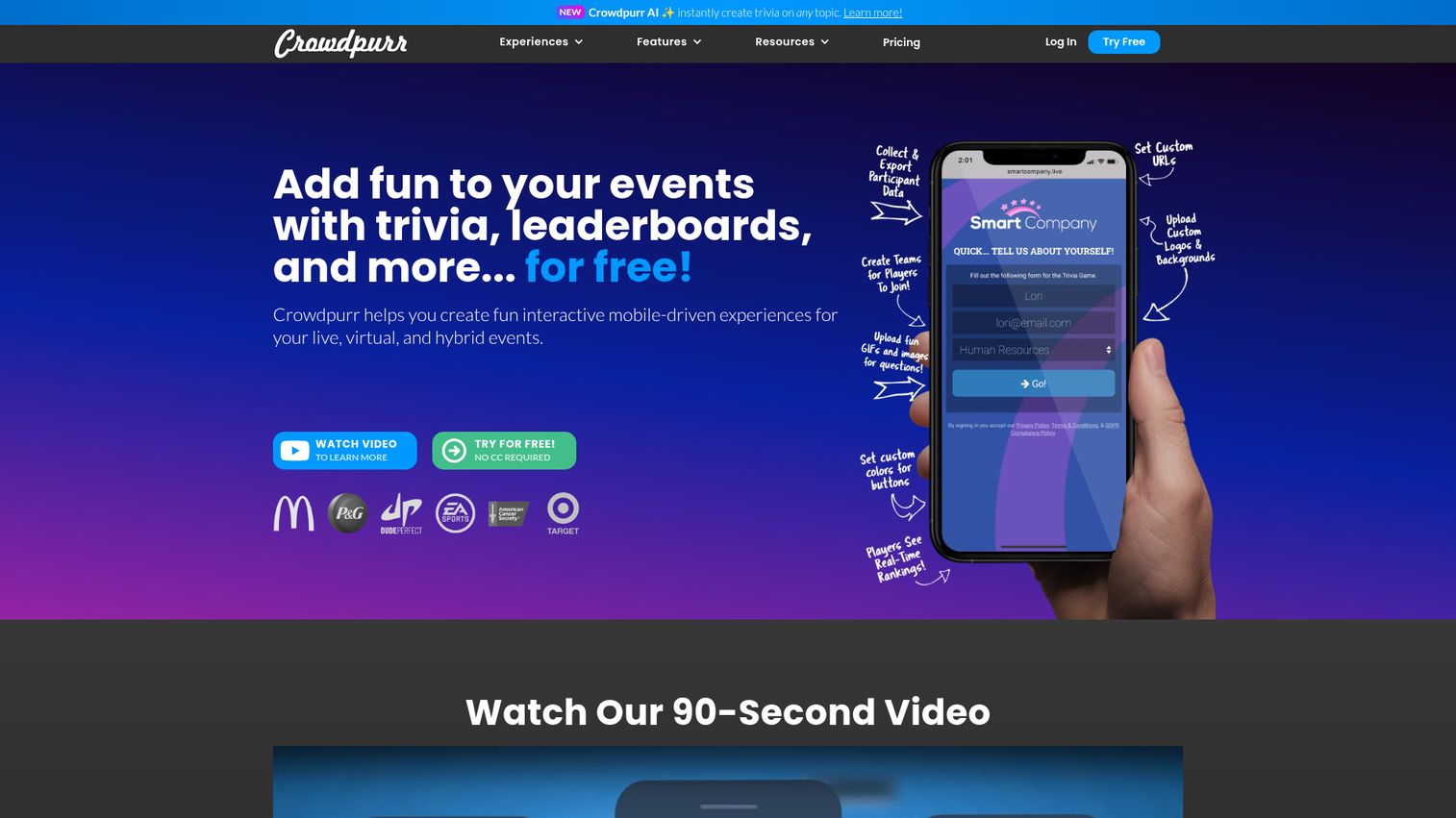 Crowdpurr homepage
