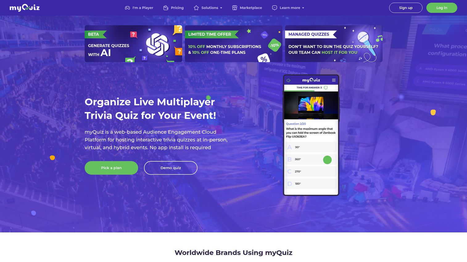myQuiz homepage