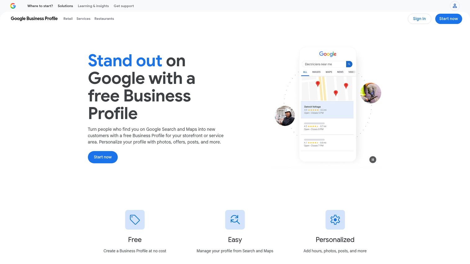 Google Business Profile homepage
