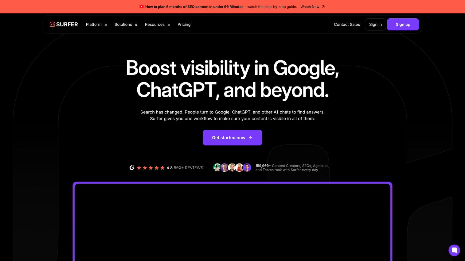 Surfer SEO homepage