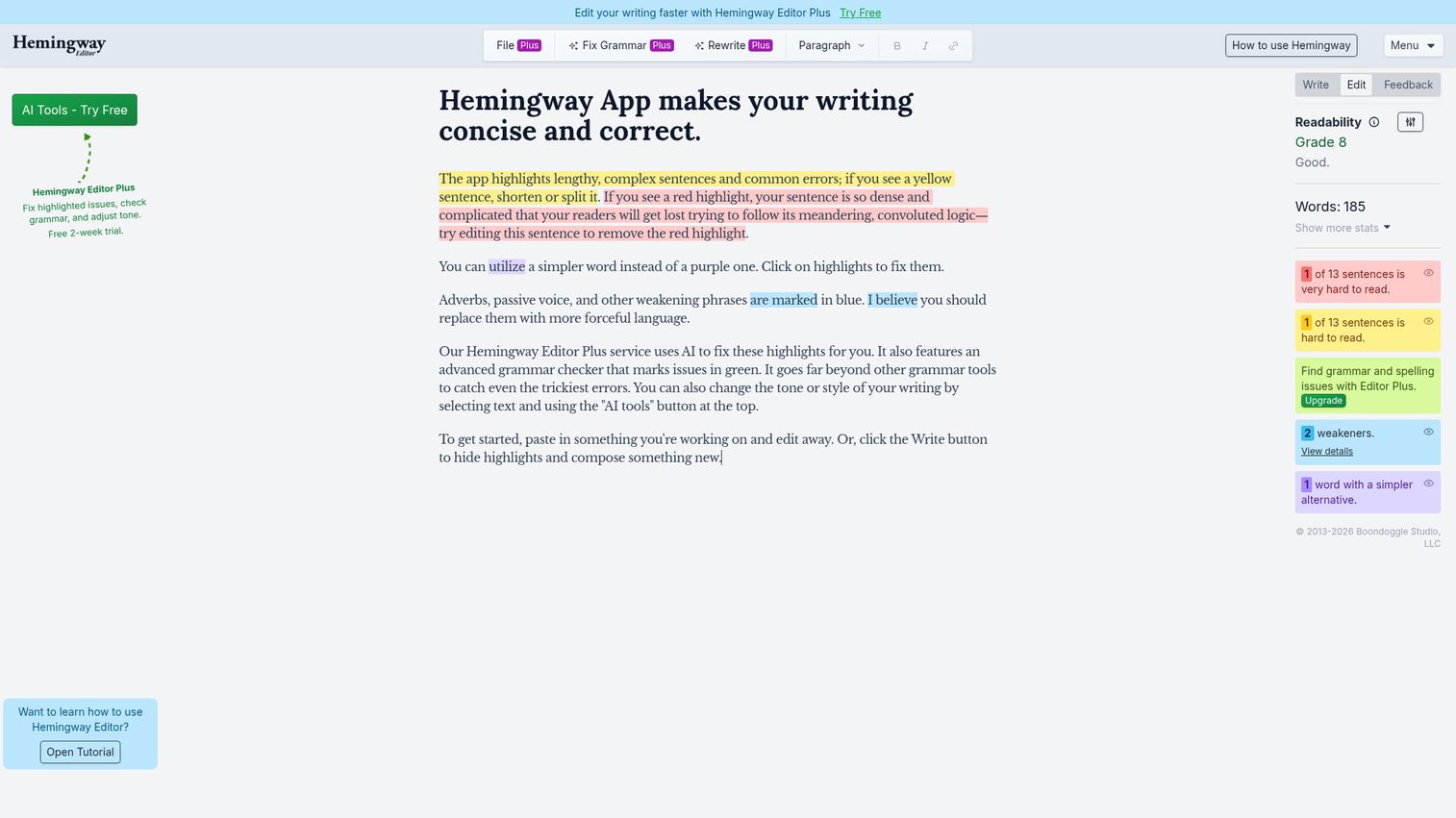Hemingway Editor homepage