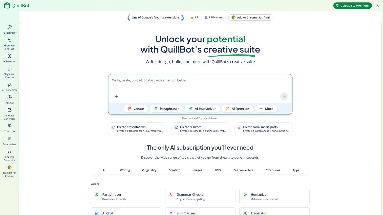 QuillBot homepage