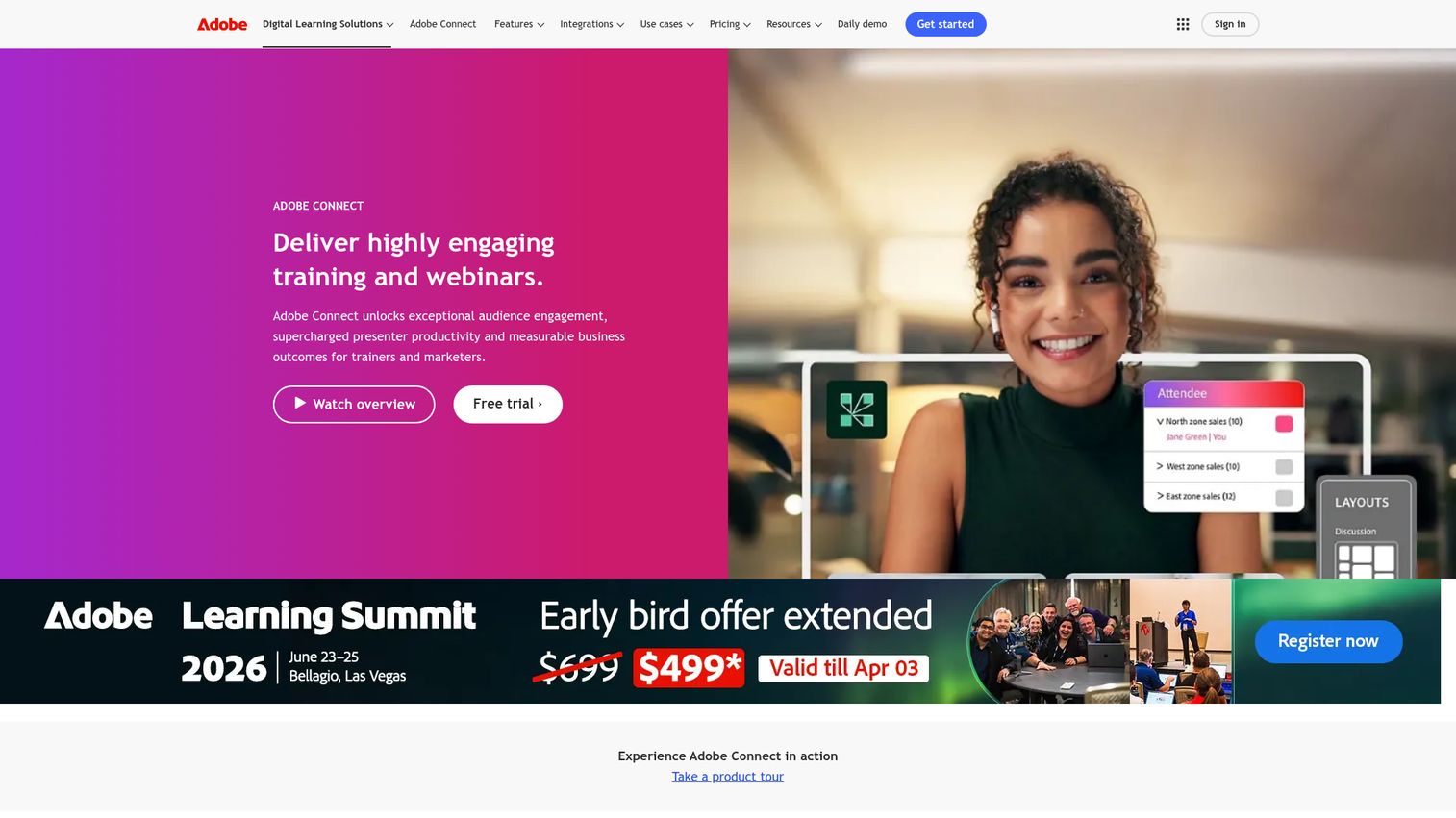 Adobe Connect homepage