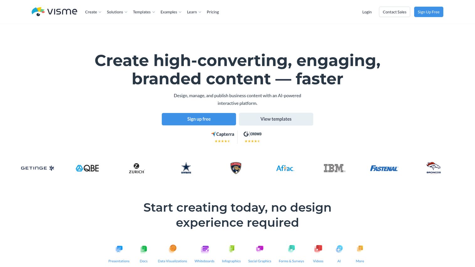 Visme homepage