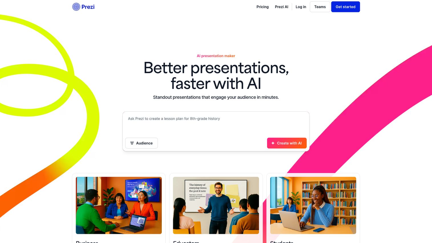 Prezi homepage