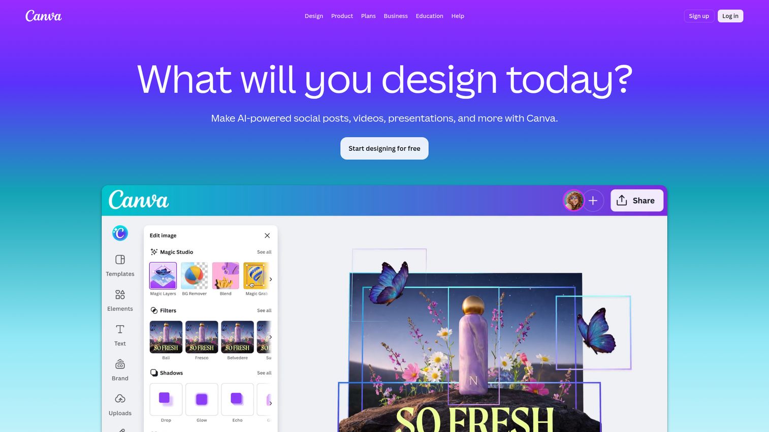 Canva homepage