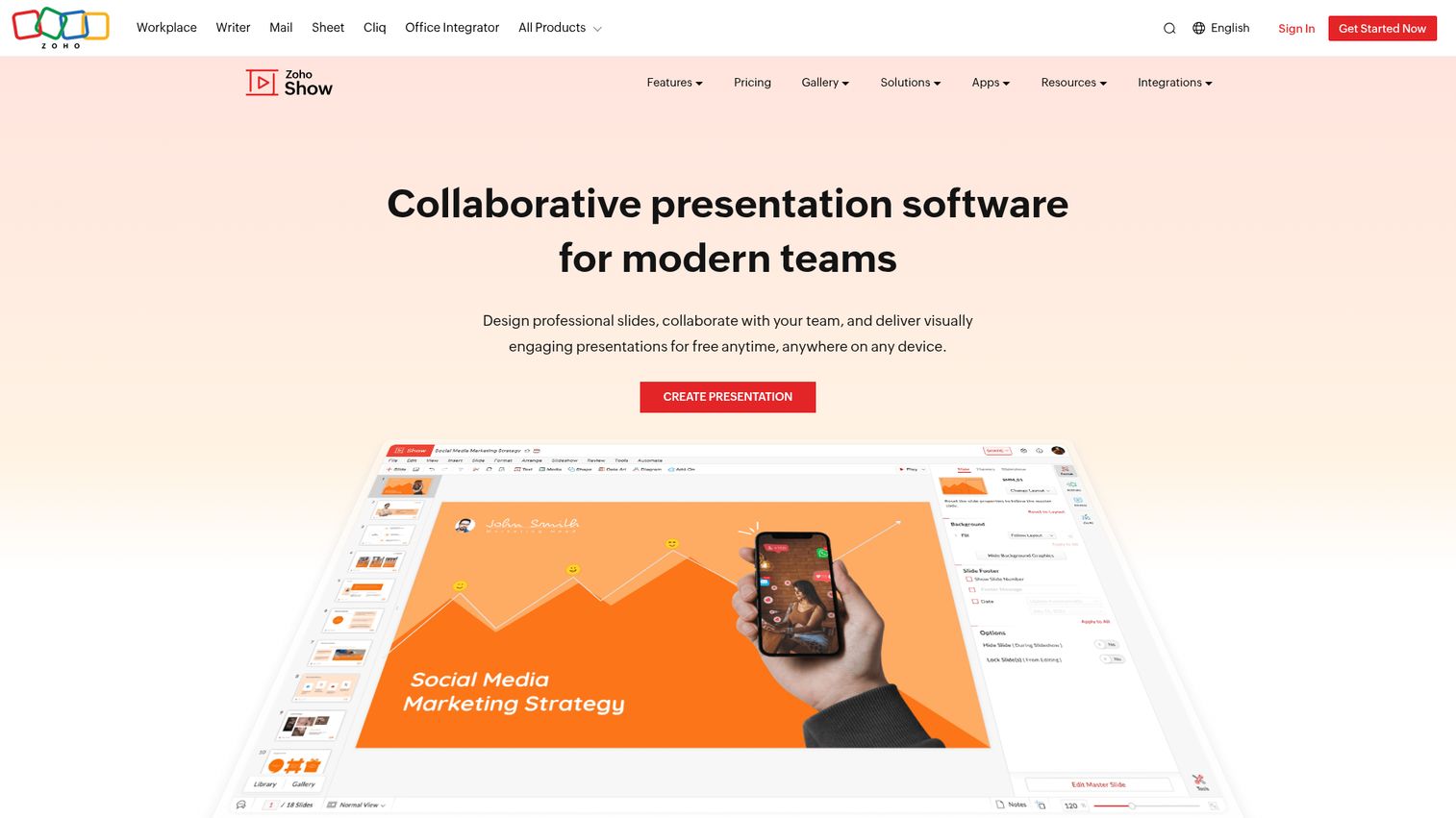 Zoho Show homepage