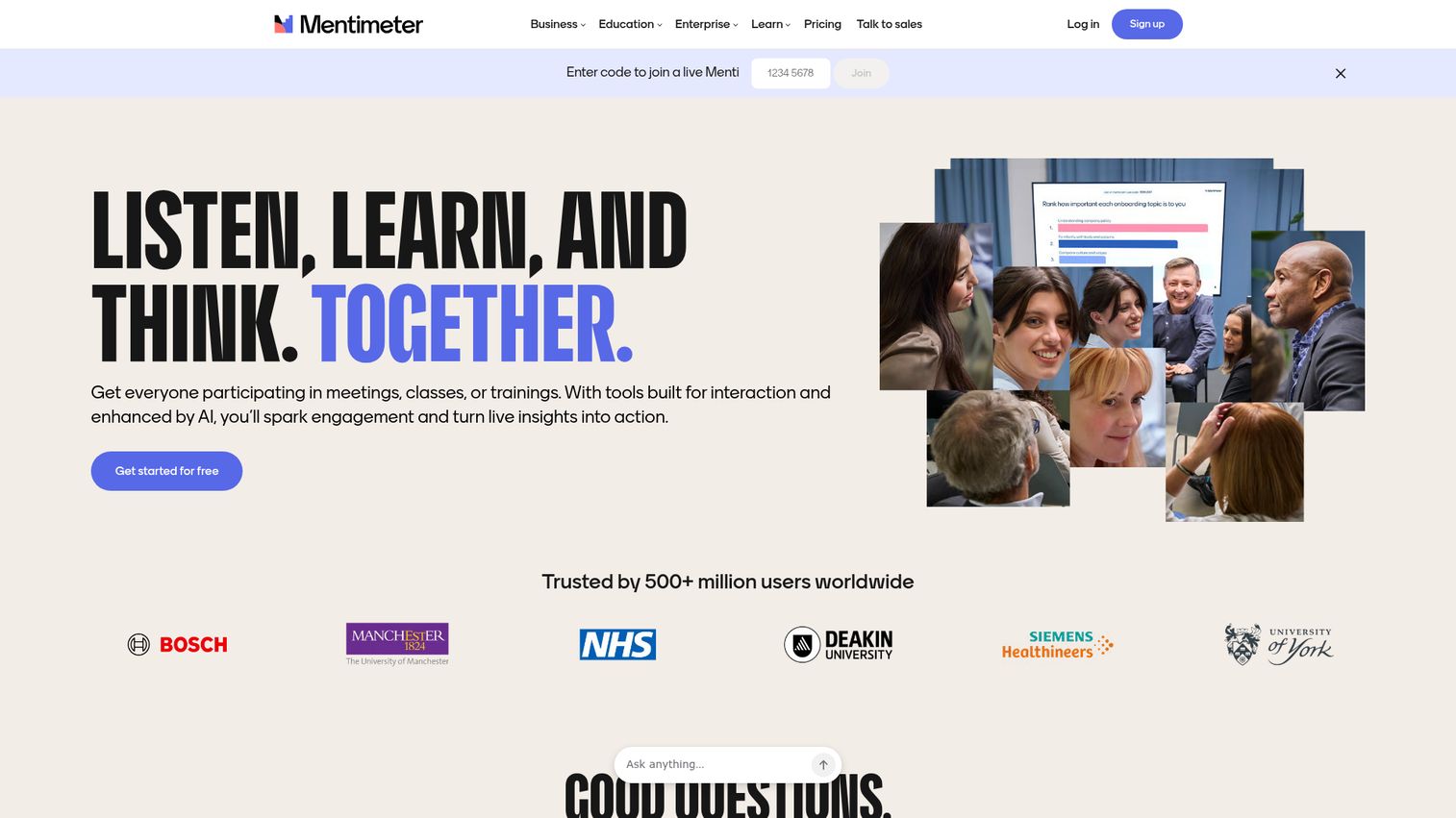 Mentimeter homepage
