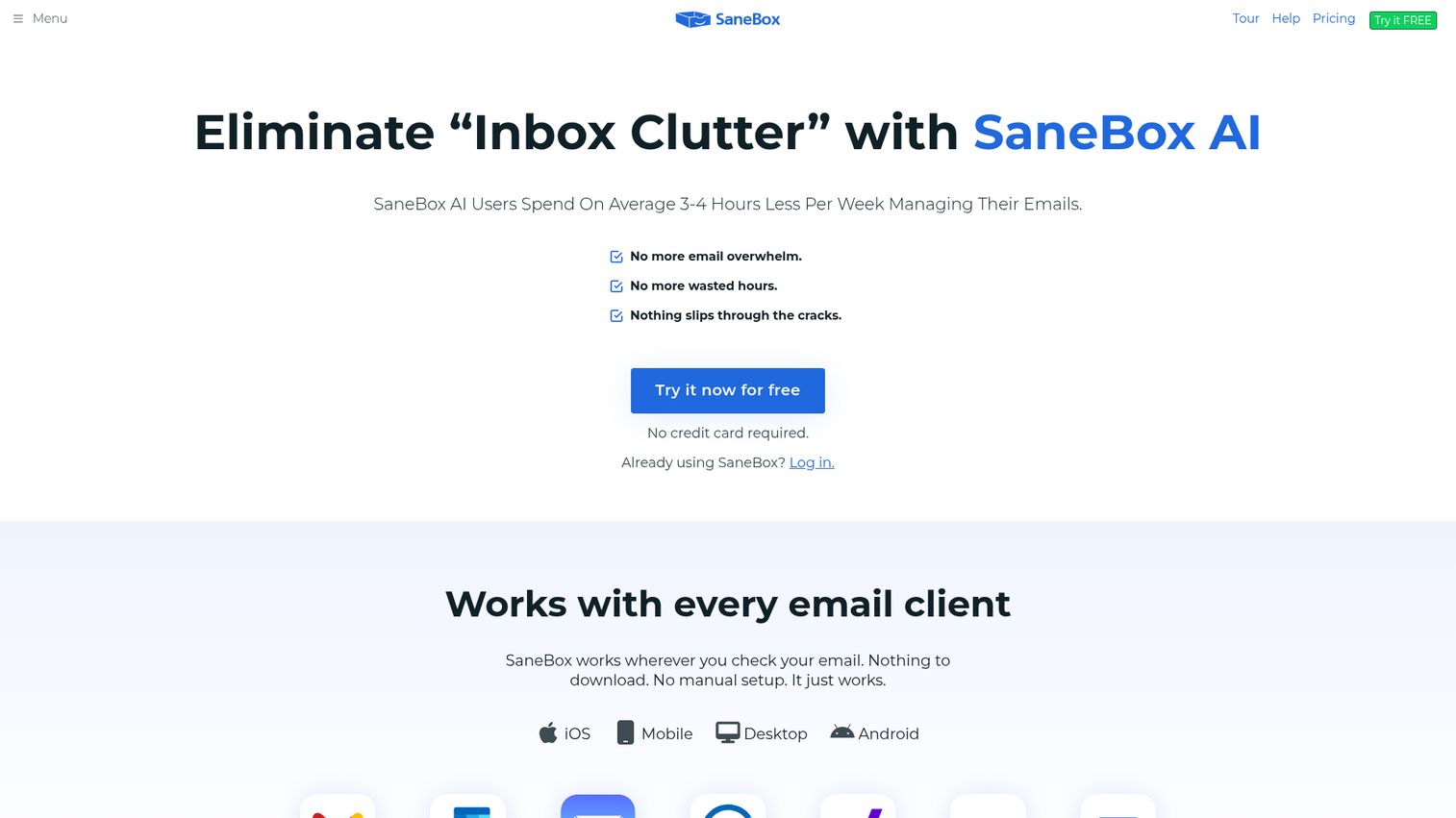 SaneBox homepage