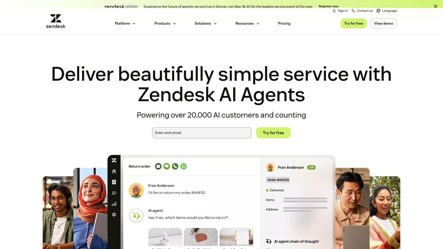 Zendesk homepage