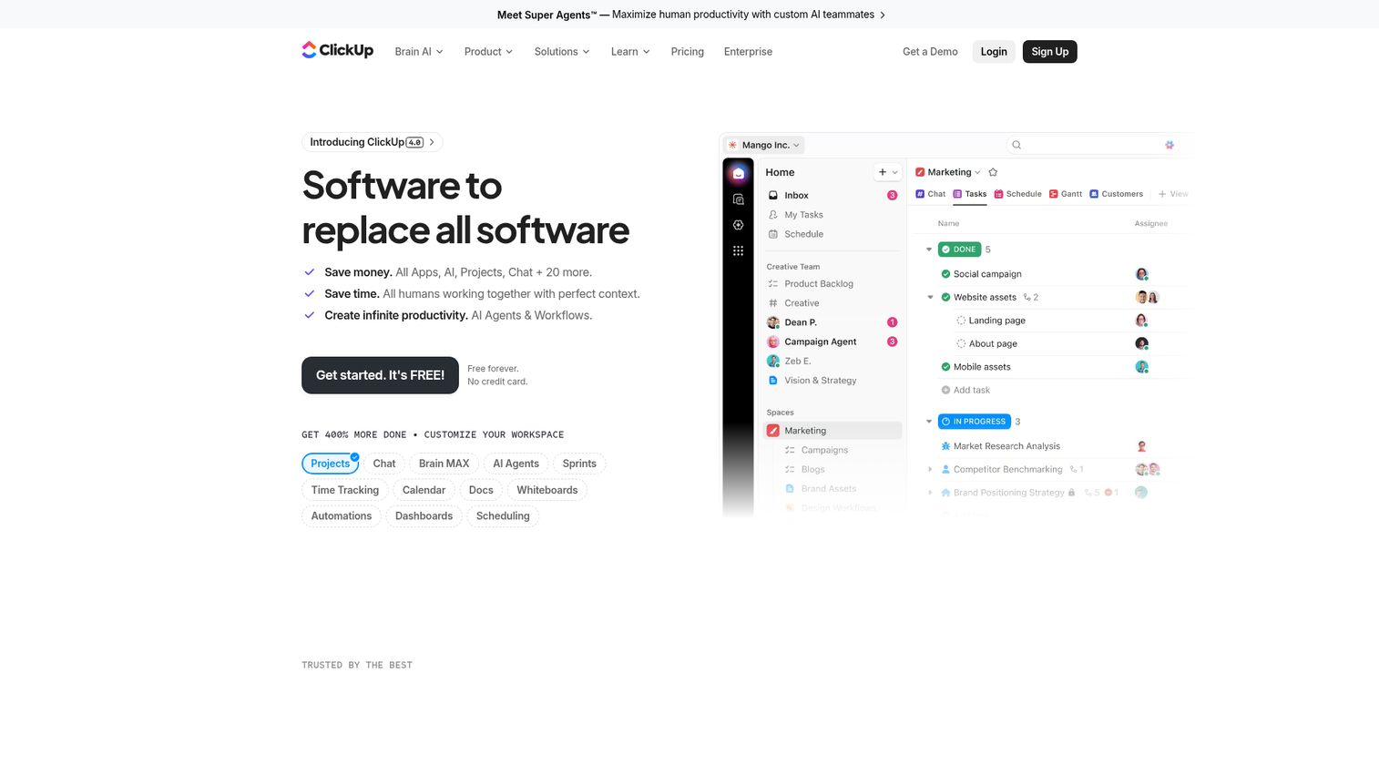 ClickUp homepage
