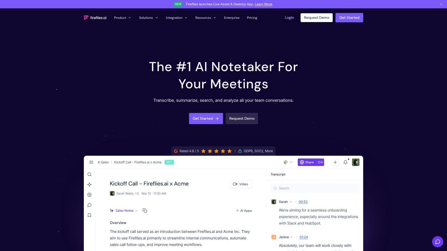 Fireflies.ai homepage