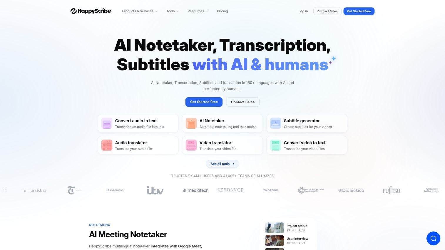 Happy Scribe homepage