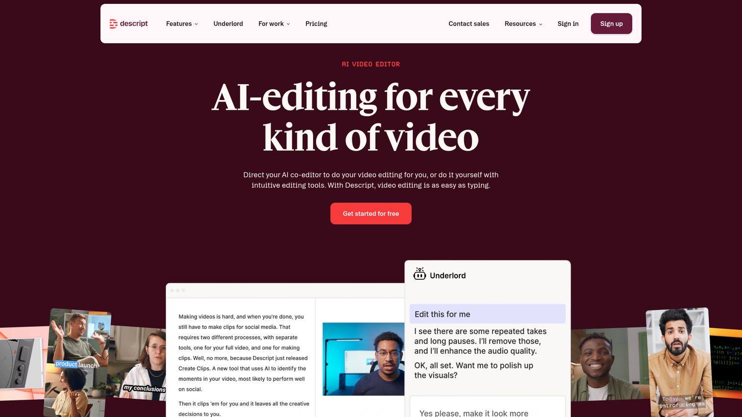 Descript homepage