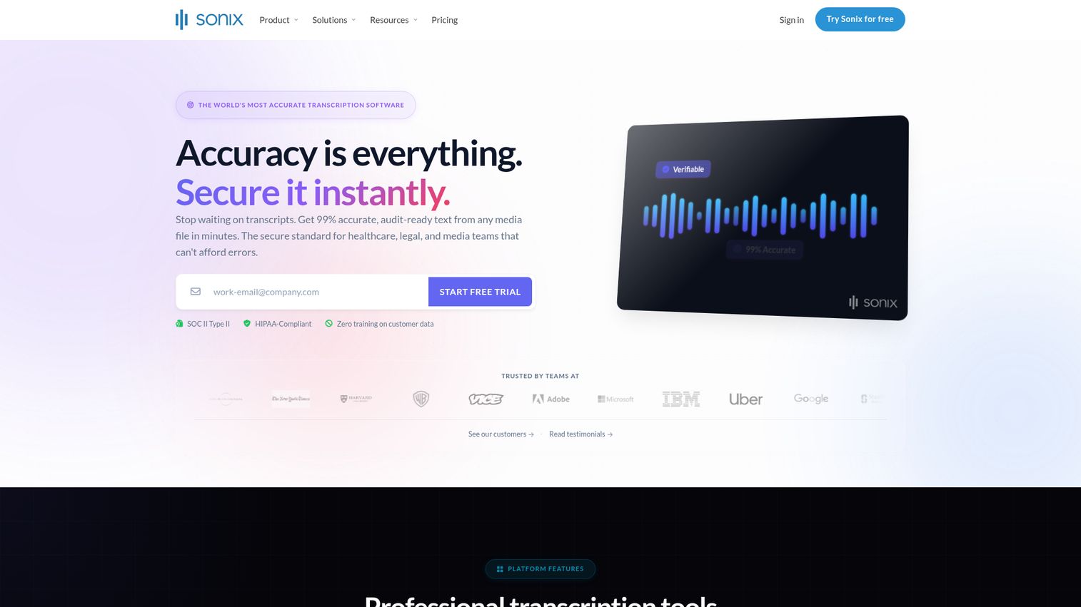 Sonix homepage