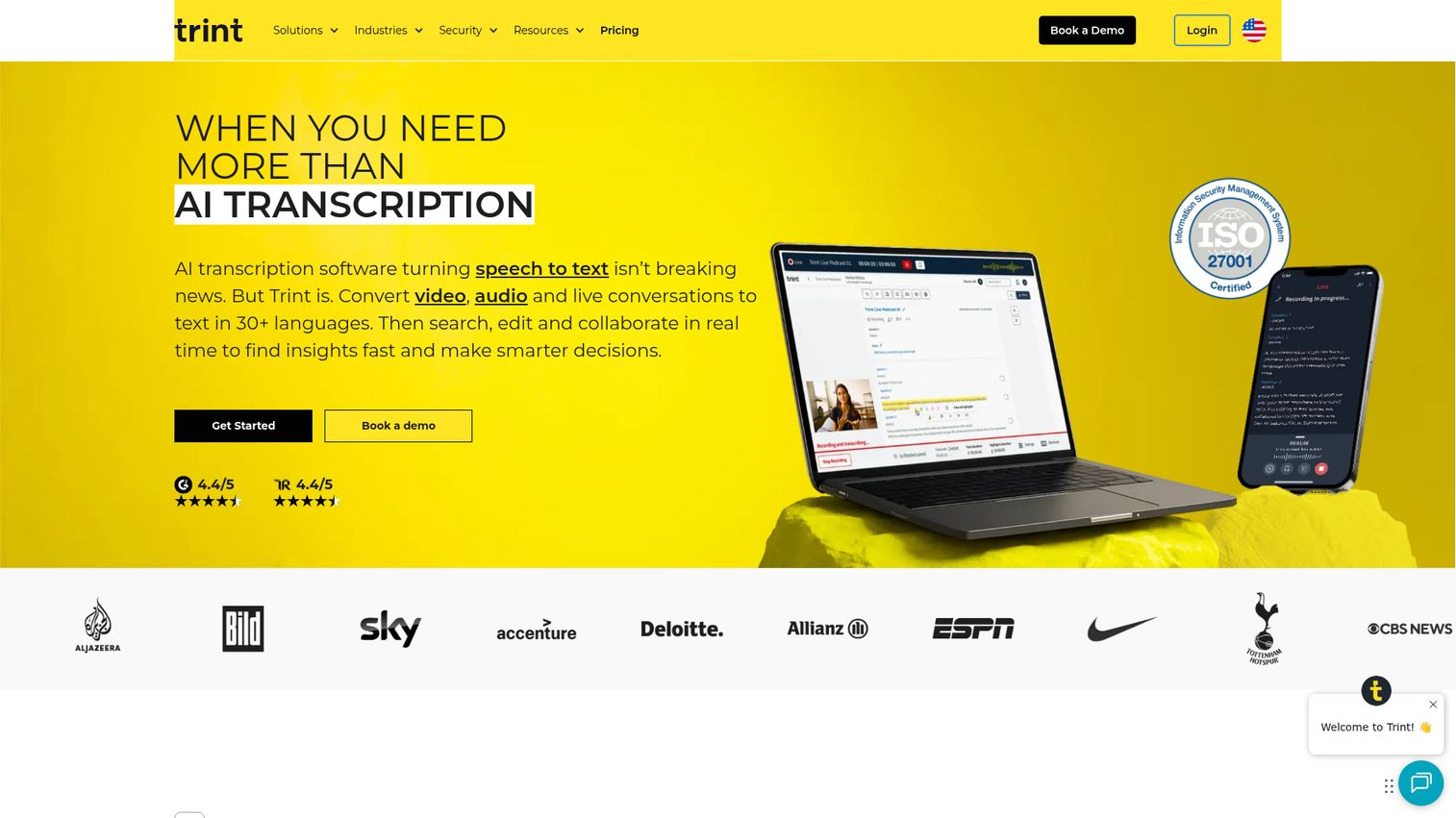 Trint homepage
