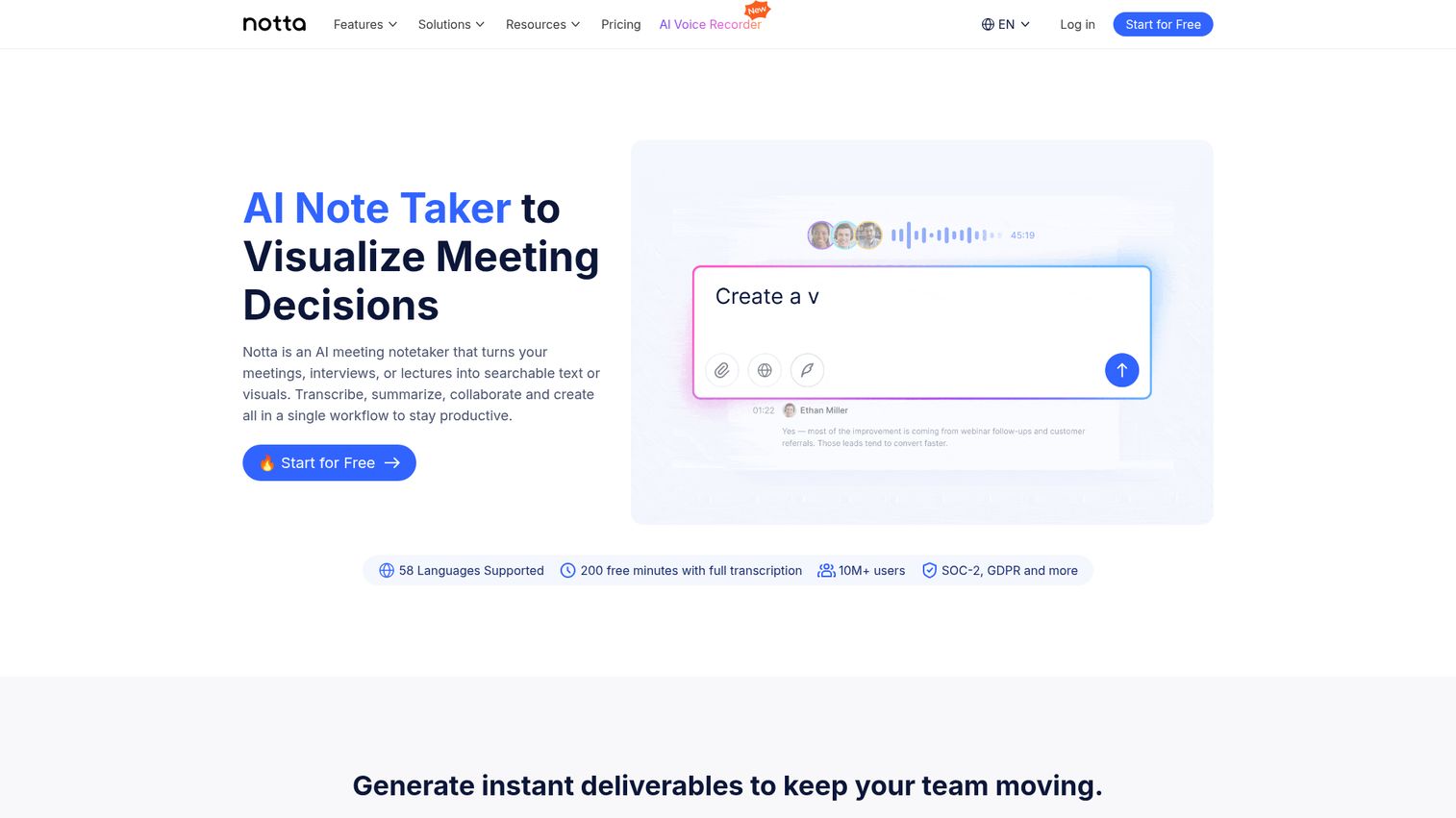 Notta homepage