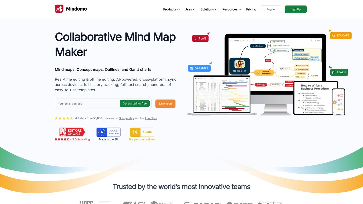 Mindomo homepage