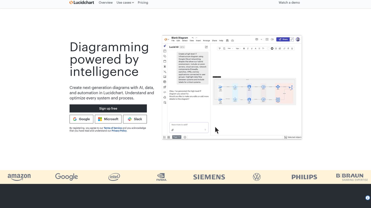 Lucidchart homepage