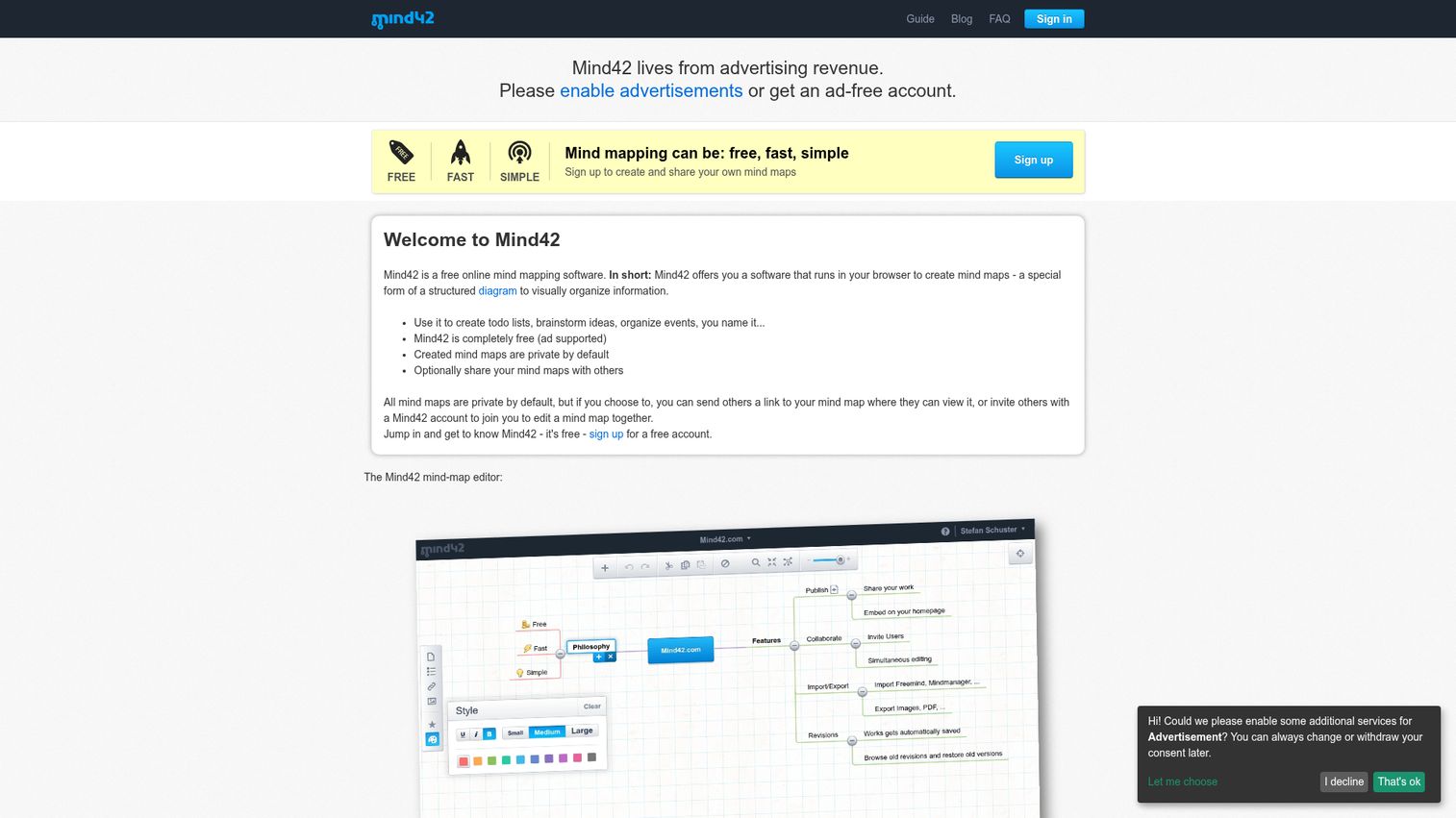 Mind42 homepage