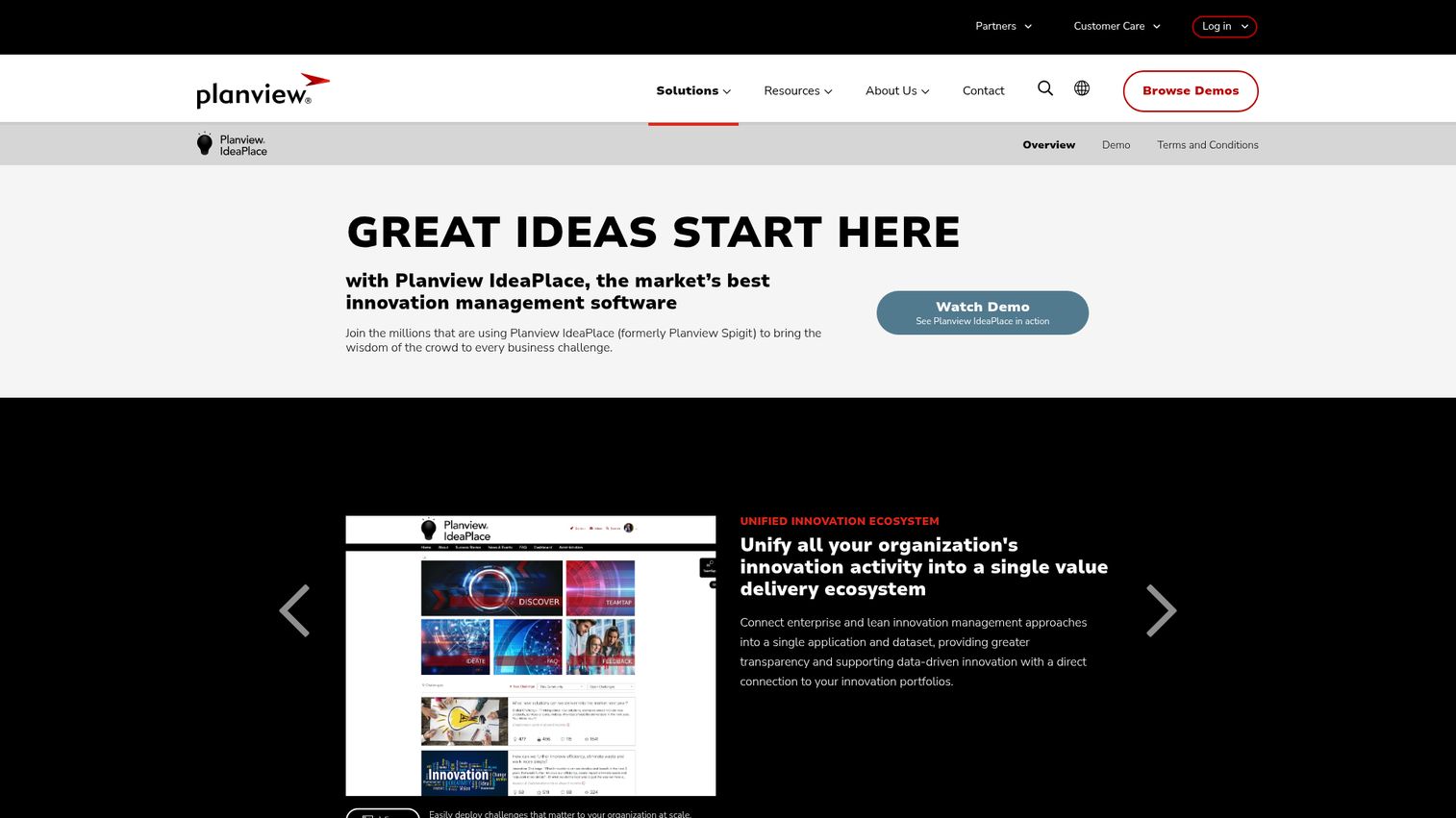 Planview IdeaPlace homepage