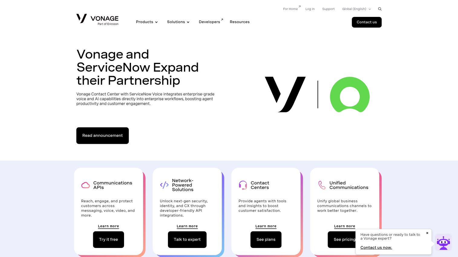 Vonage Business Communications homepage