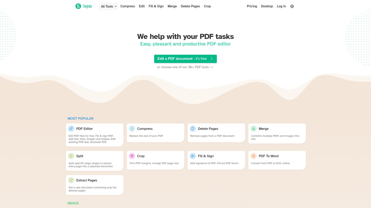 Sejda PDF Editor homepage