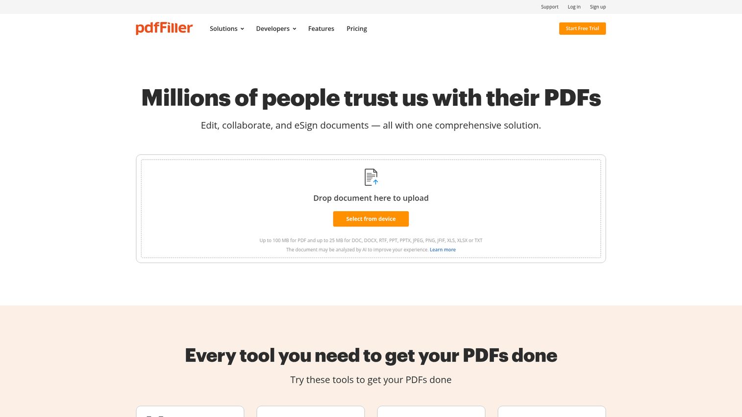 pdfFiller homepage