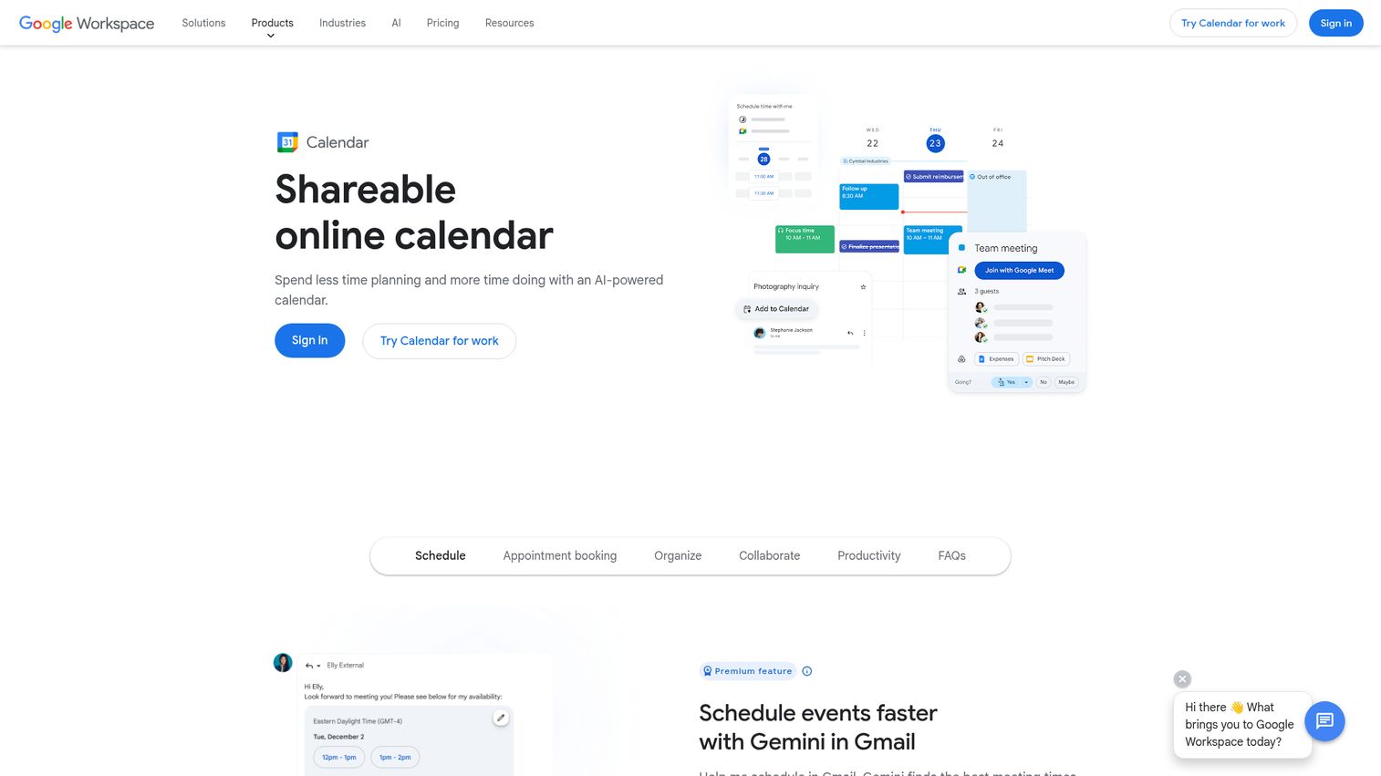 Google Calendar homepage