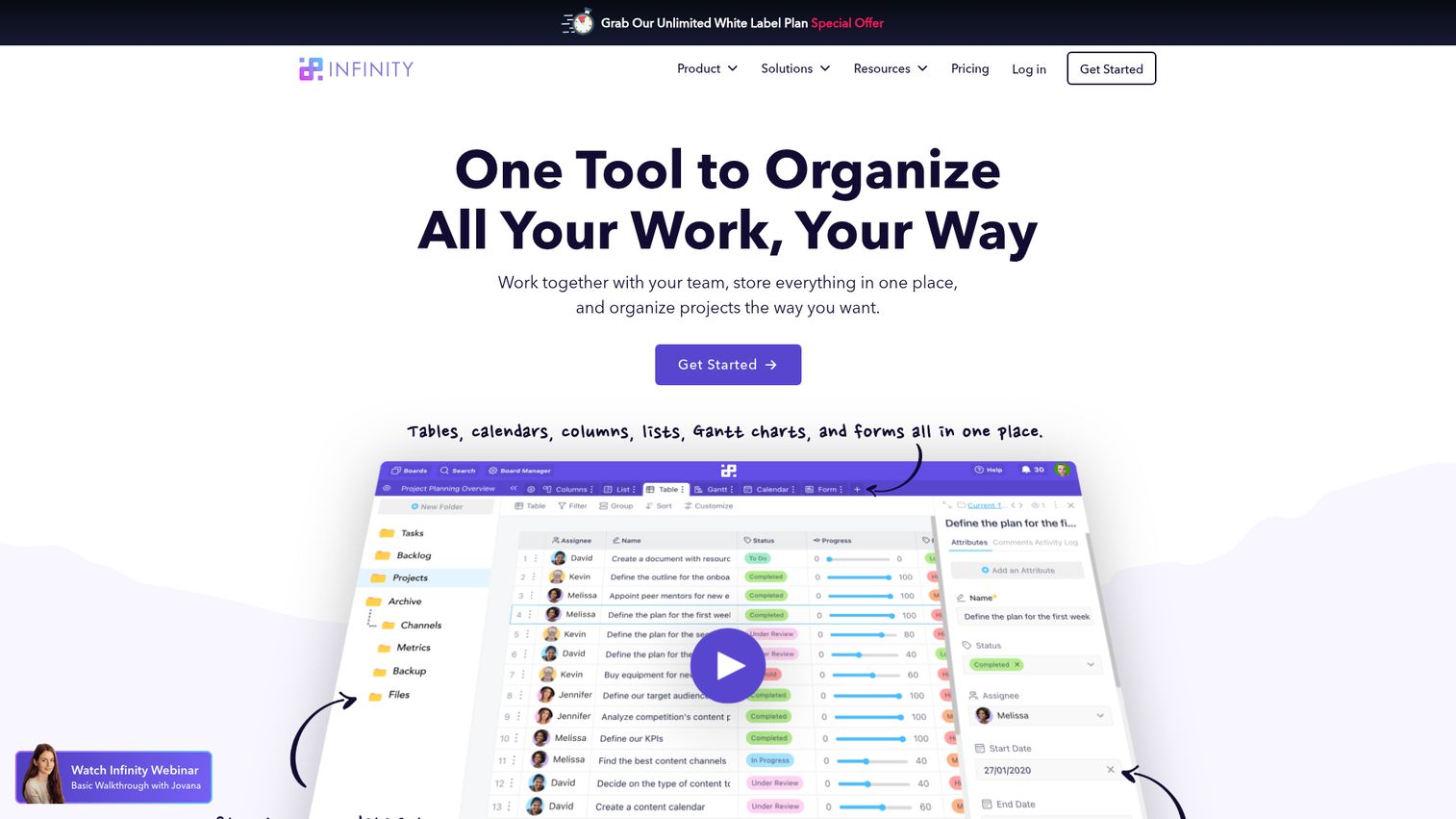 Infinity homepage